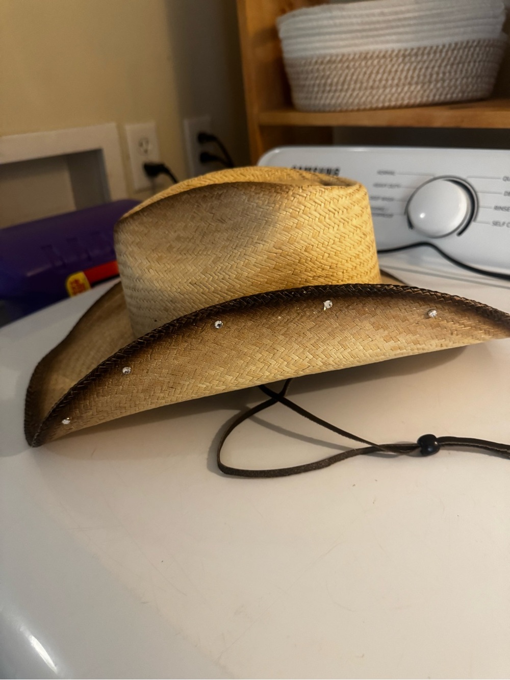 Women’s Straw Cowboy Hat in Tan with Dark Brown Trim - Picture 13 of 15